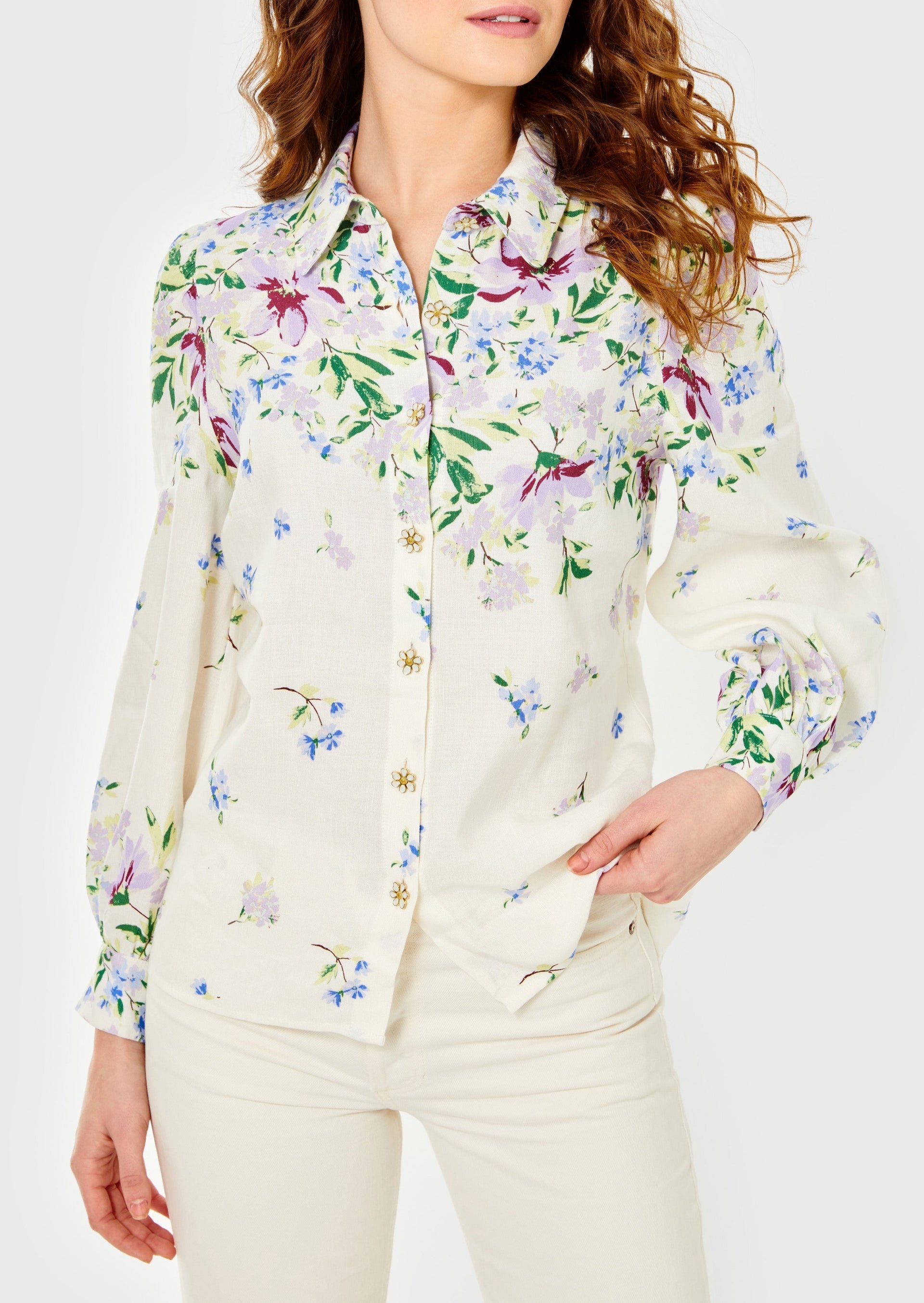Fleur Linen Blouse- Fleurs de Provence