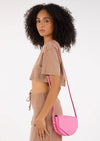 Twill Vegan Leather Saddle Bag- Rosebud Pink