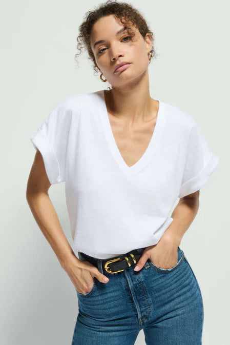 Stevie Cuffed Short Sleeve Sweatshirt- White