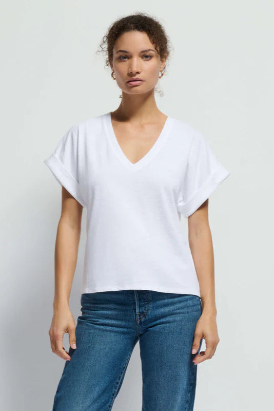 Stevie Cuffed Short Sleeve Sweatshirt- White