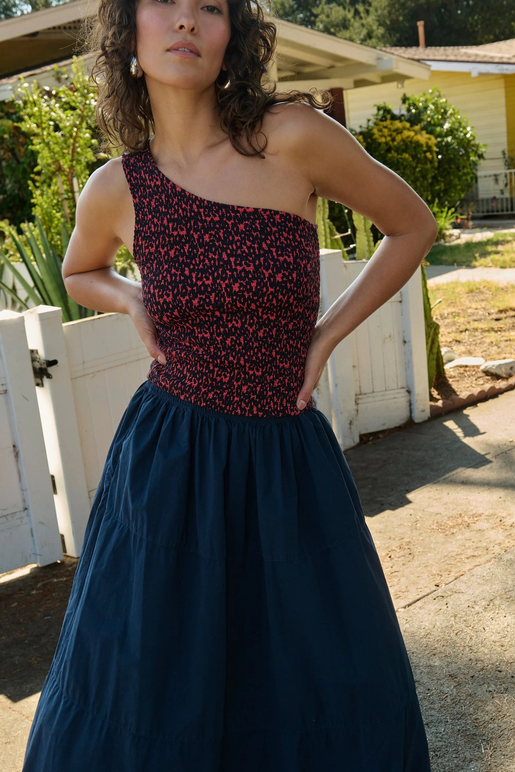 Sunny One Shoulder Tank- Dancing Floral Flora