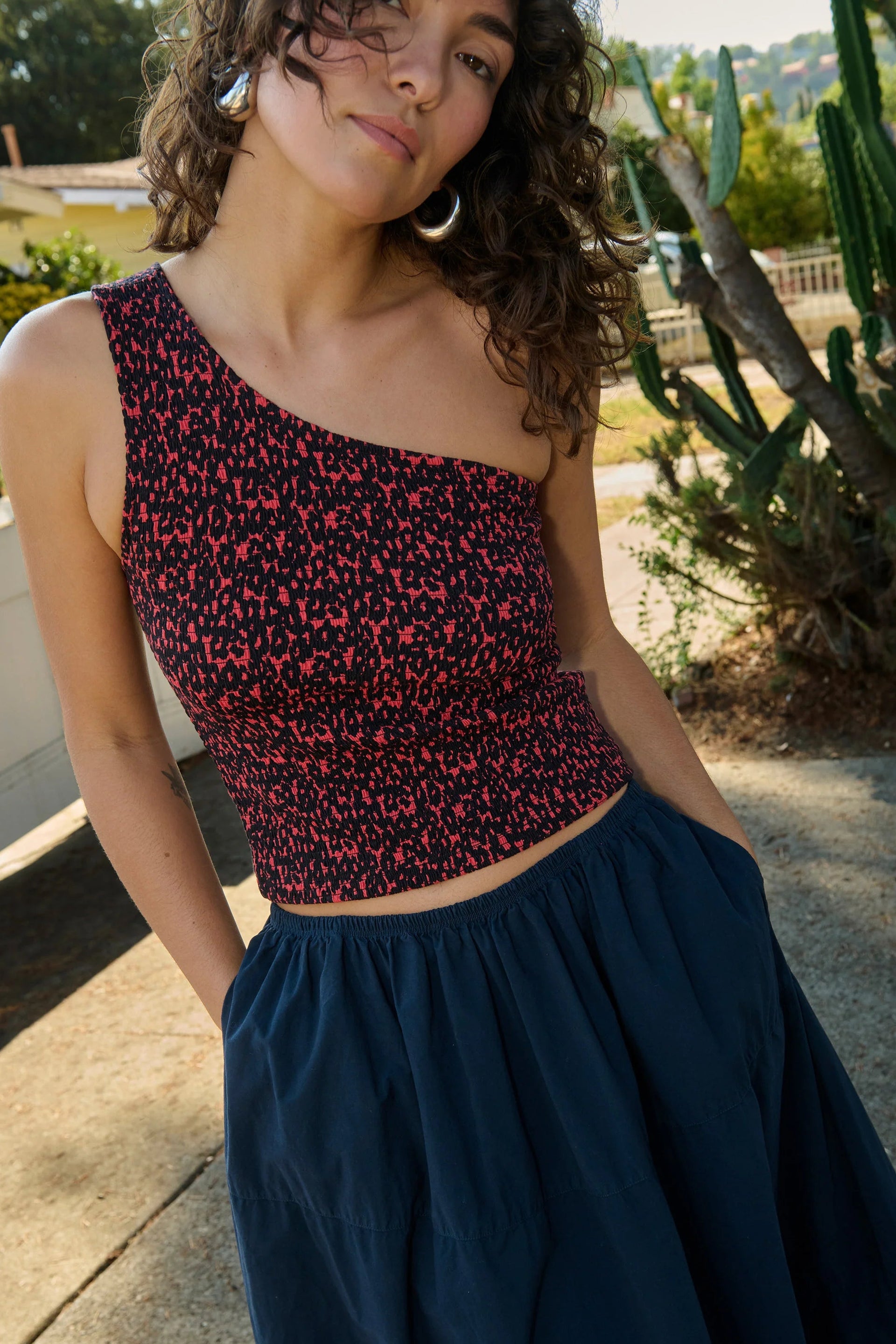 Sunny One Shoulder Tank- Dancing Floral Flora