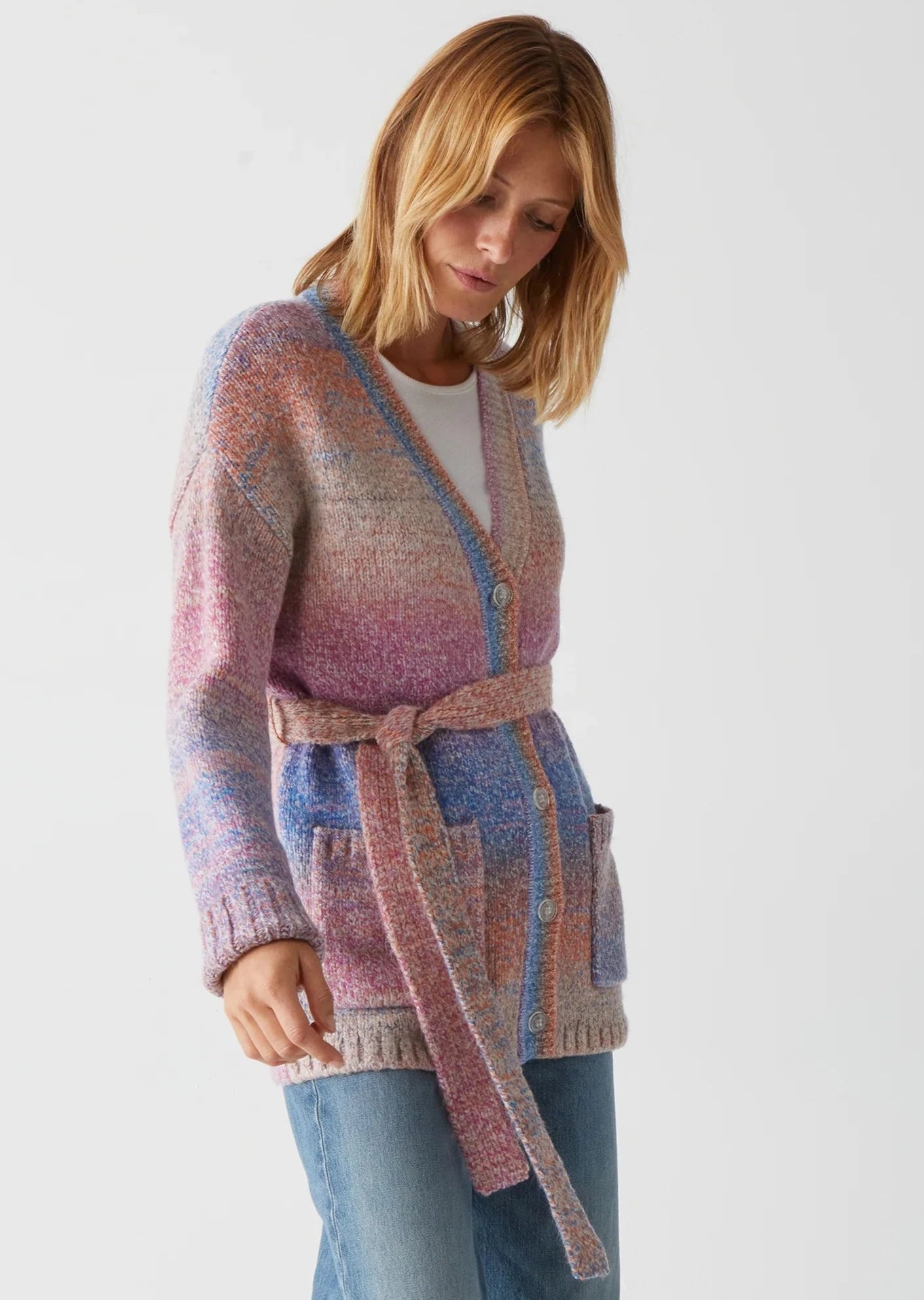Merle Cardigan With Tie- Berry Combo