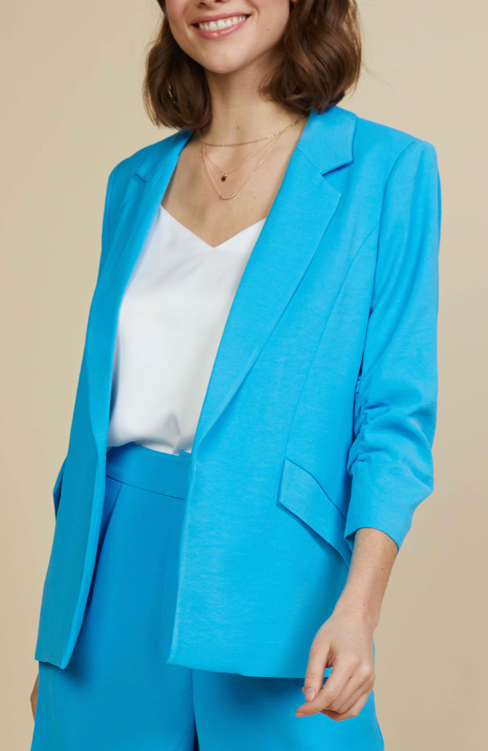 Casual Blazer With Floral Lining- Vivid Light Blue