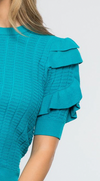 Ruffle Short Sleeve Knitted Top- Teal