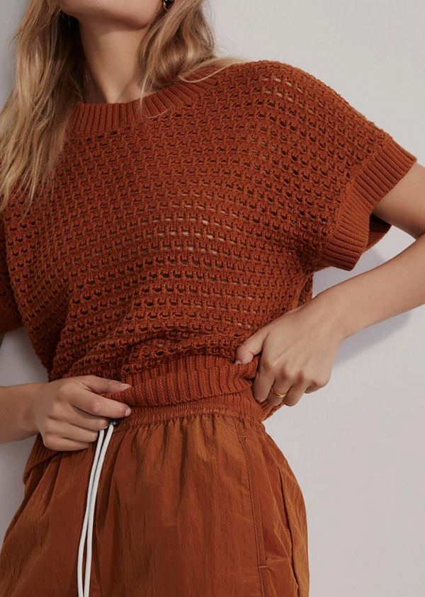 Julianna Knit Short Sleeve Sweater- Deep Apricot