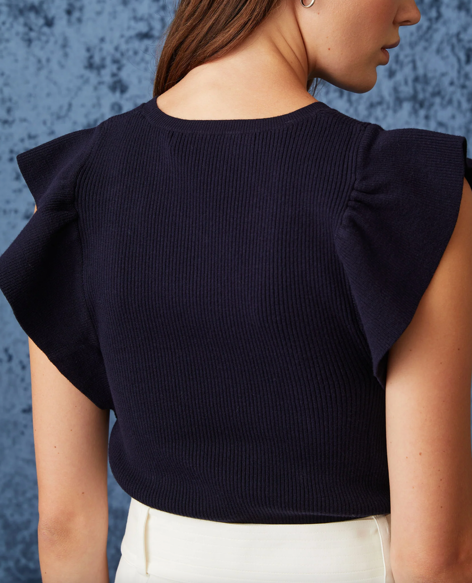 Rory Ribbed Knit Sweater Top- Navy