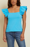 Misty Open Back Ruffle Tank- Turks and Caicos Blue