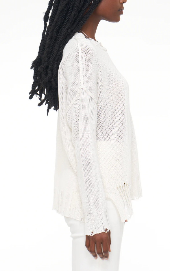 Elyse Open Knit Distressed Sweater- Vanilla Cream