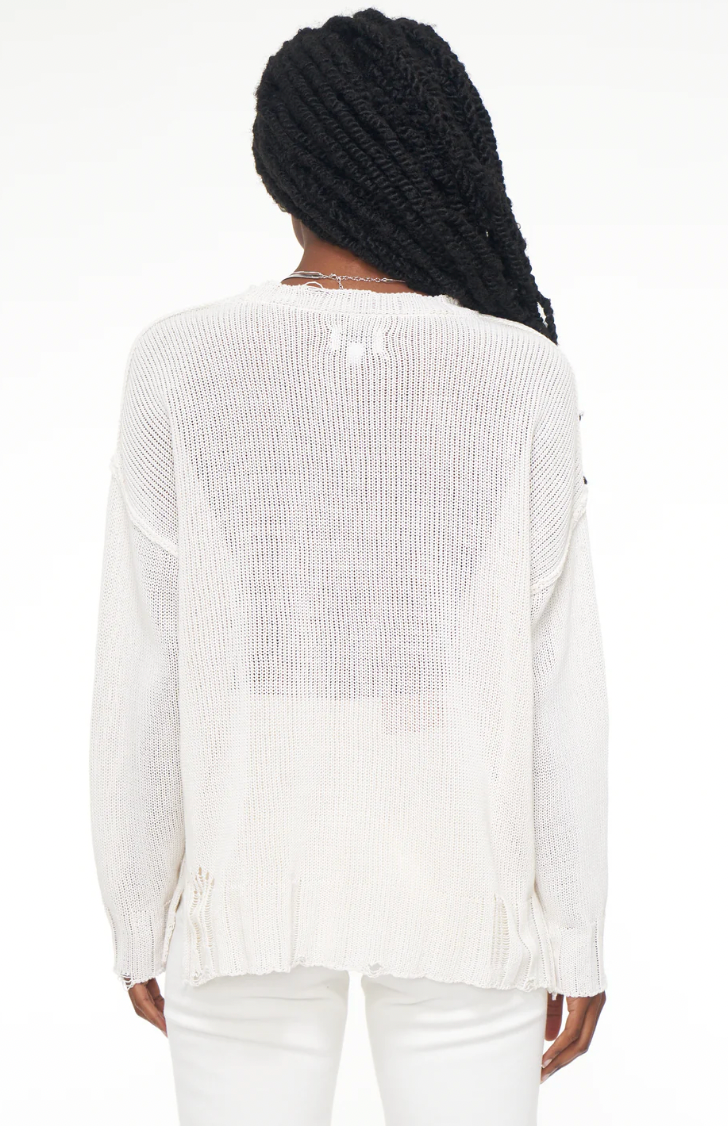 Elyse Open Knit Distressed Sweater- Vanilla Cream