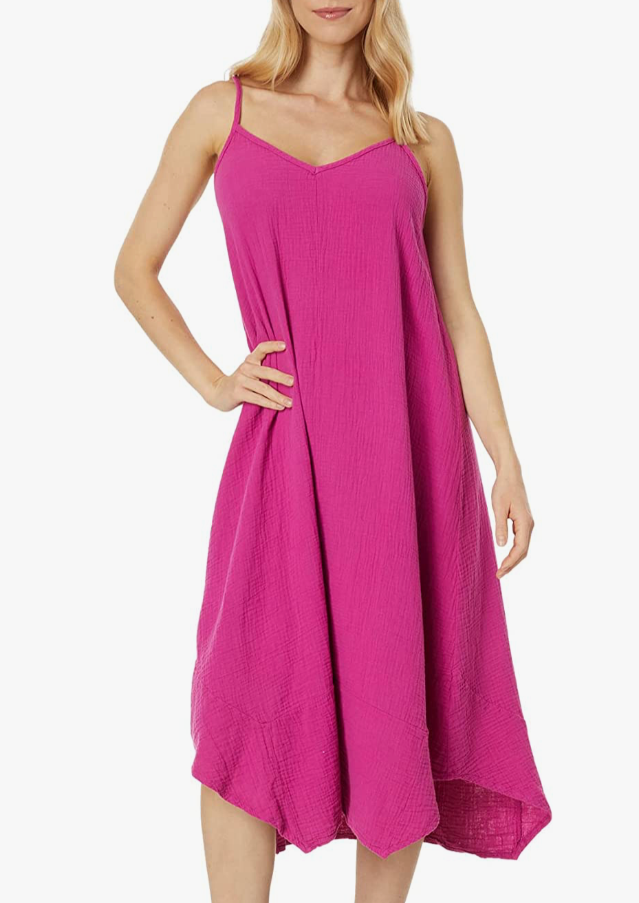 Cami V-Neck Midi Handkerchief Dress- Petunia Pink
