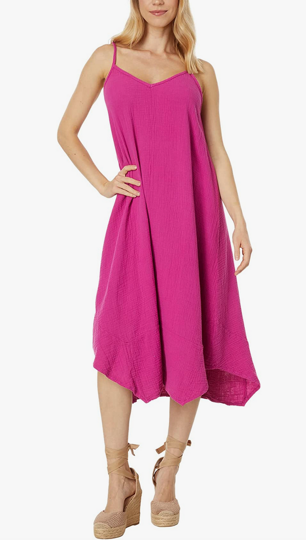 Cami V-Neck Midi Handkerchief Dress- Petunia Pink