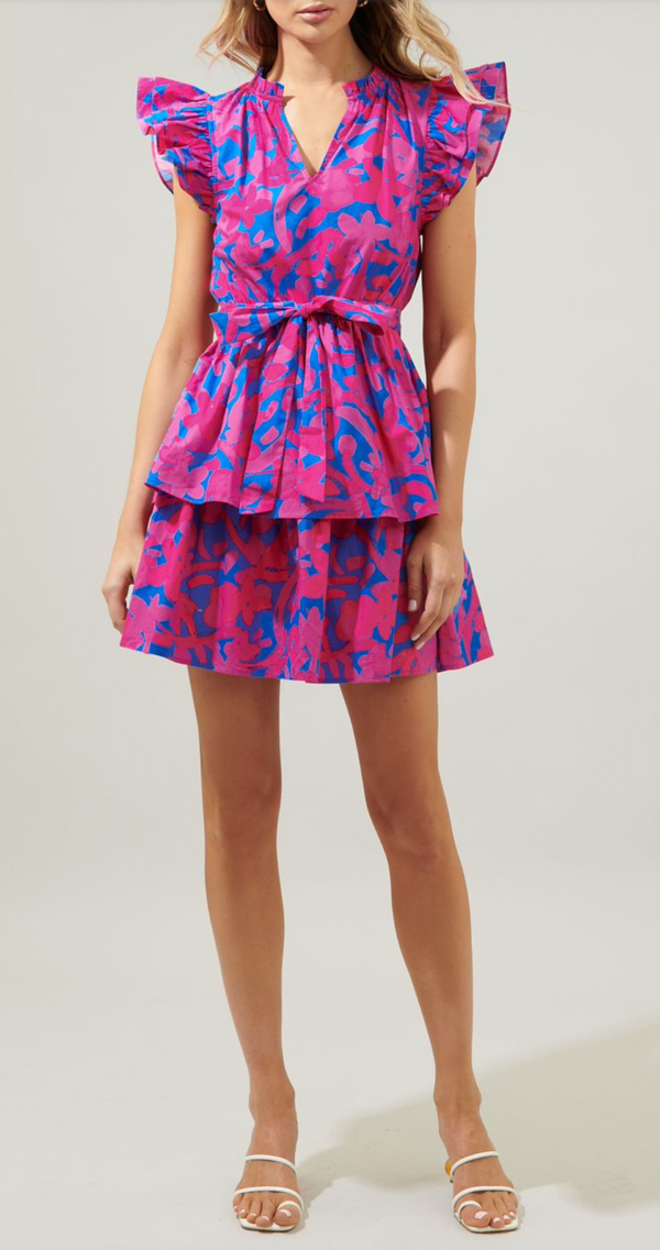 Yeraldi Berry Marisol Tiered Mini Dress- Pink and Blue