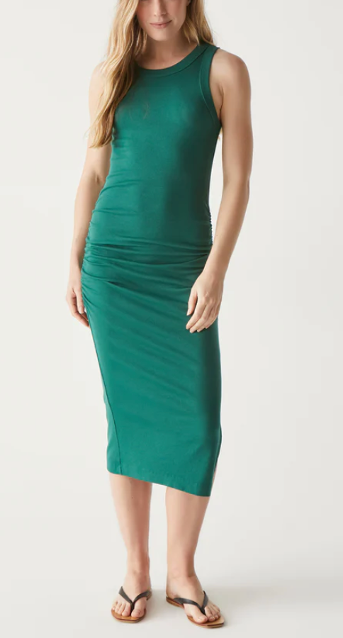 Wren Ruched Side Midi Dress- Ivy Green