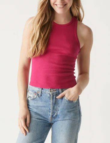 Pina Crop Ruched Side Tank Top- Jam Pink. **Final Sale**