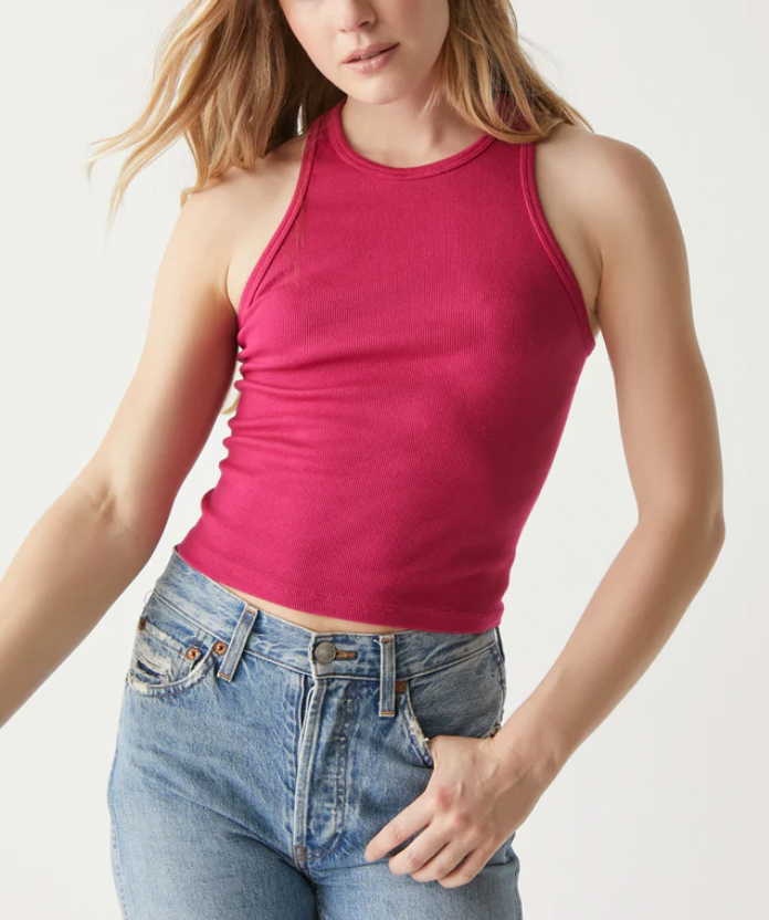 Pina Crop Ruched Side Tank Top- Jam Pink. **Final Sale**