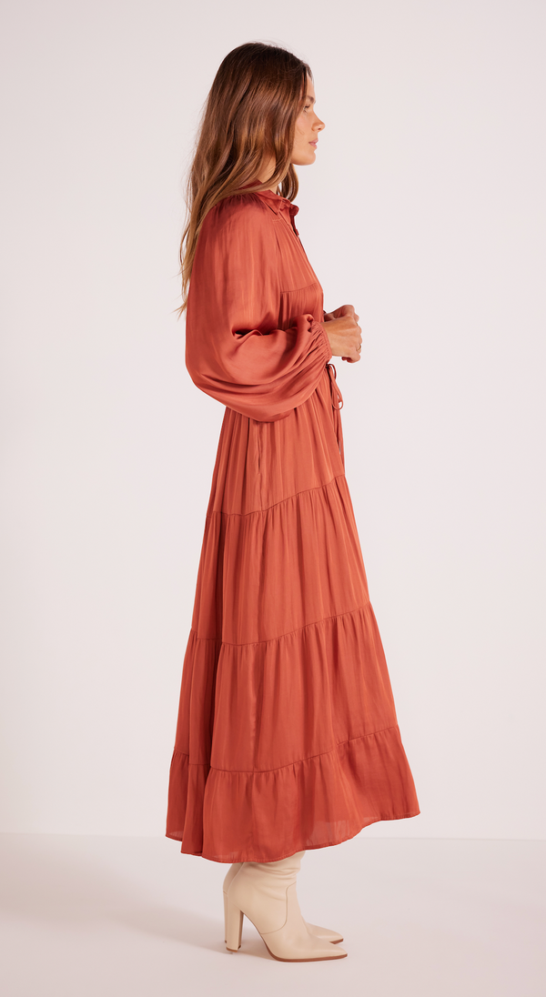 Hannah Tiered Midi Dress- Rust
