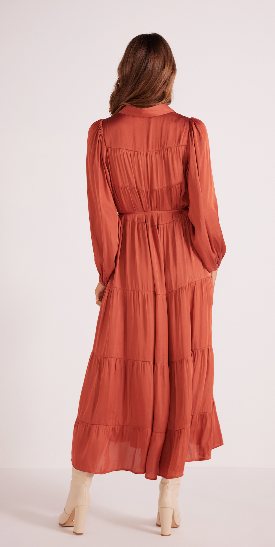 Hannah Tiered Midi Dress- Rust