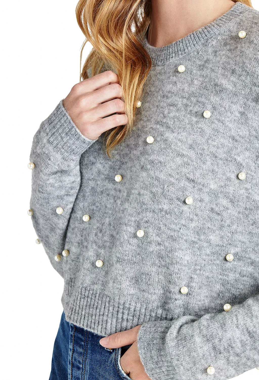 Pearl Crew Sweater- Heather Grey