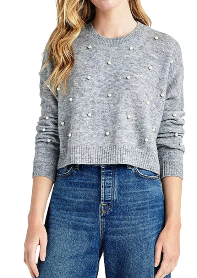 Pearl Crew Sweater- Heather Grey