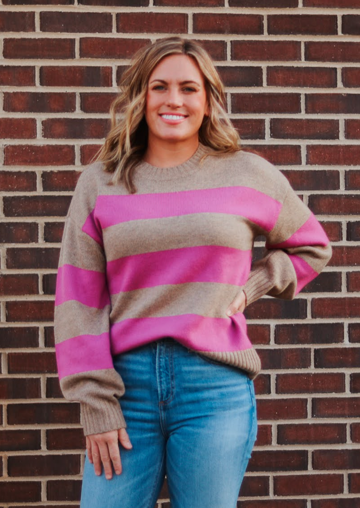 Ivy Stripe Sweater- Magenta Stripe