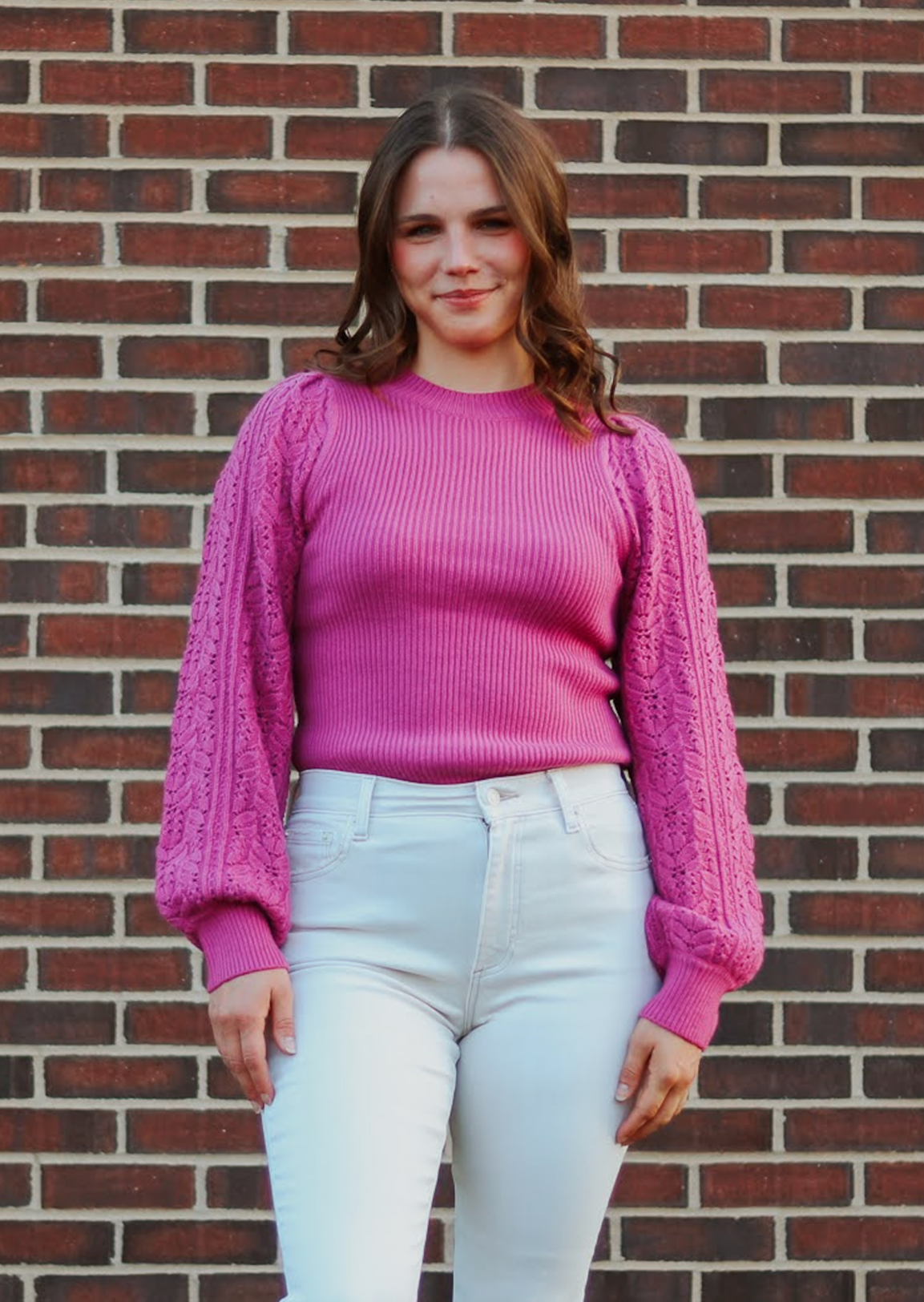 Phoebe Pointelle Sweater- Magenta