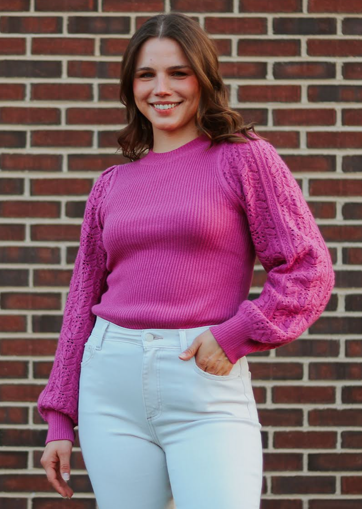 Phoebe Pointelle Sweater- Magenta