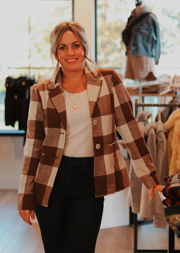 Ricki Plaid Blazer- Cognac Plaid