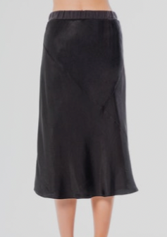 Bias Cut Sateen Midi Skirt- Black