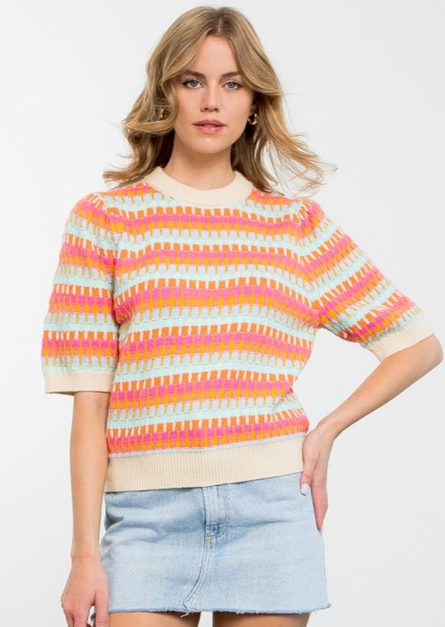 Crochet Pattern Knit Sweater- Cream