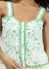 Baine Embroidered Button Up Top- Green/White