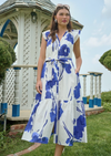 Neli Floral Dynamite Button Midi Dress- White/Blue