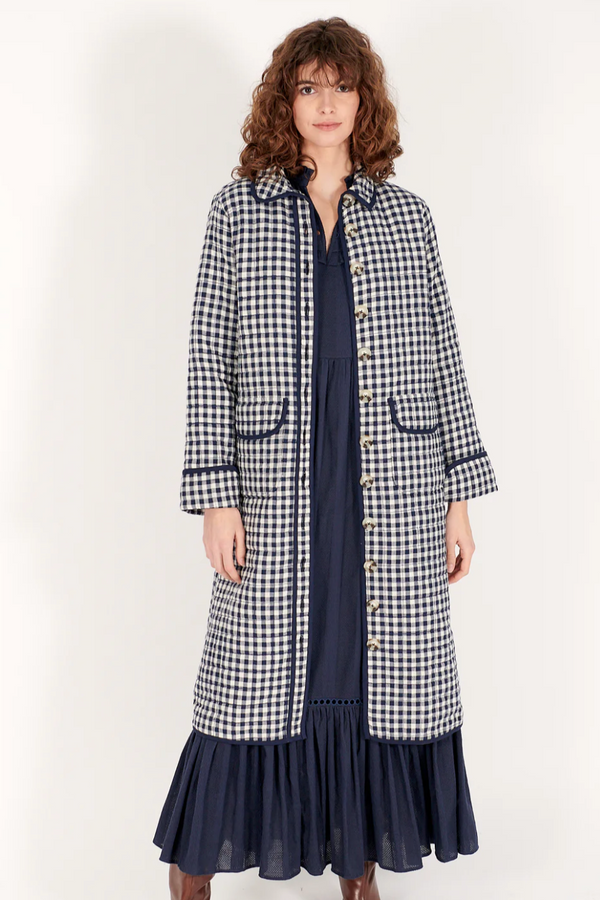 Lilibet Quilted Gingham Jacket- Indigo/Ivory