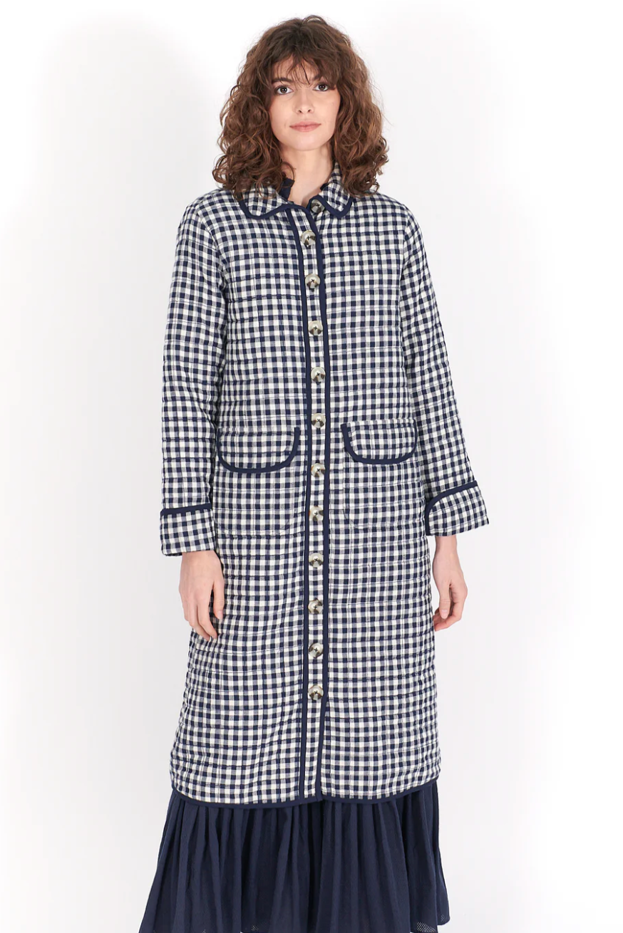 Lilibet Quilted Gingham Jacket- Indigo/Ivory