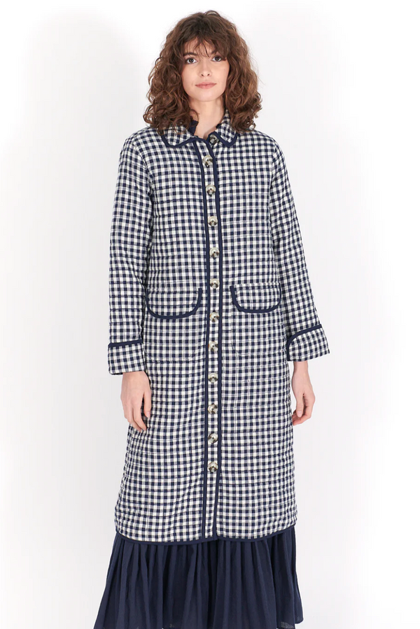 Lilibet Quilted Gingham Jacket- Indigo/Ivory