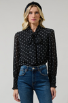 Rosaly Bow Tie Neck Blouse- Black