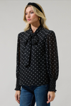 Rosaly Bow Tie Neck Blouse- Black