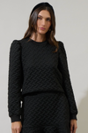 Yulia Quilted Puff Sleeve Sweatshirt- Black