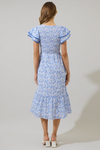 Maisie Floral Patte Tiered Midi Dress- Blue/White