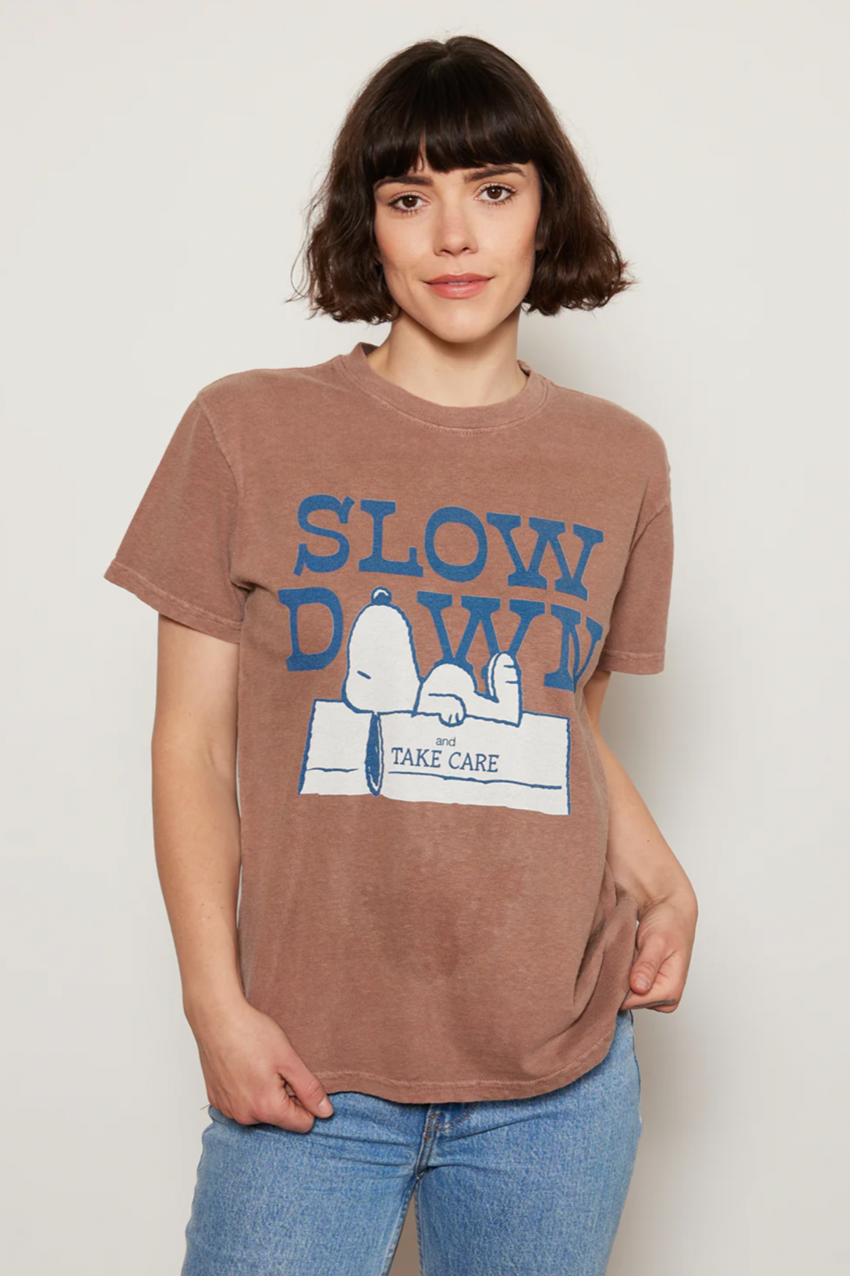 Peanuts Slow Down Tee- Brown