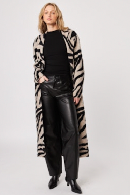 Rashad Long Cardigan Coat—Shadow Zebra