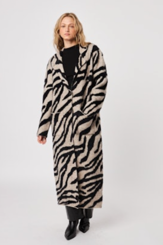 Rashad Long Cardigan Coat—Shadow Zebra