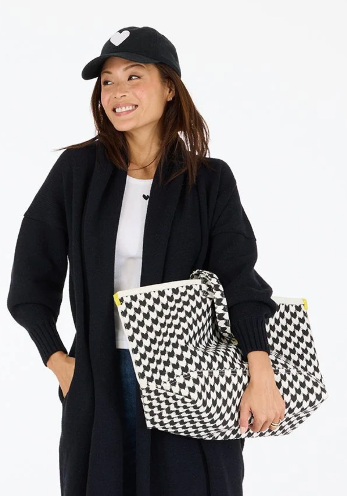 KR Heart in Check Tote- Black/White