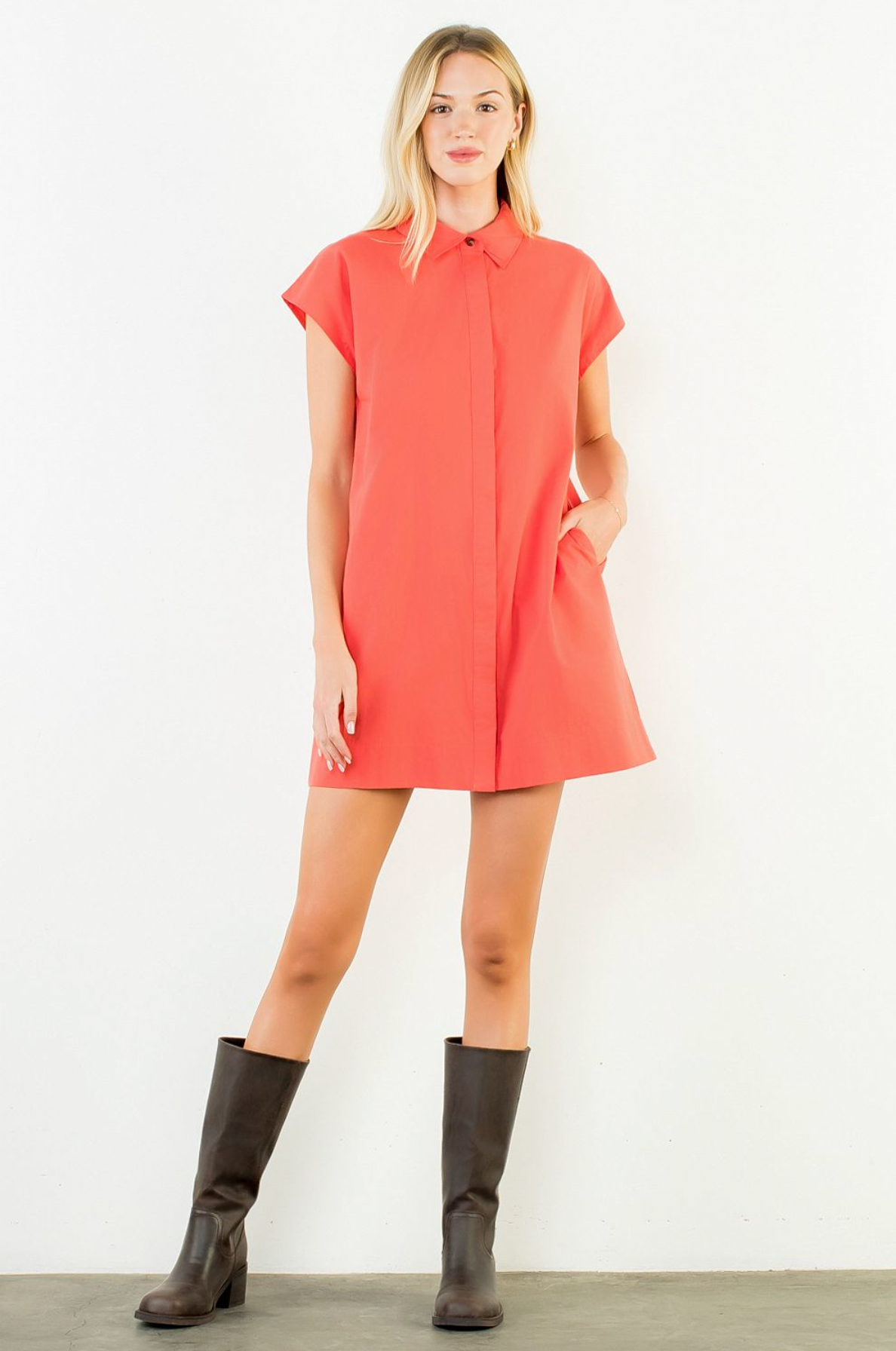 Button Down Collared Short Dress