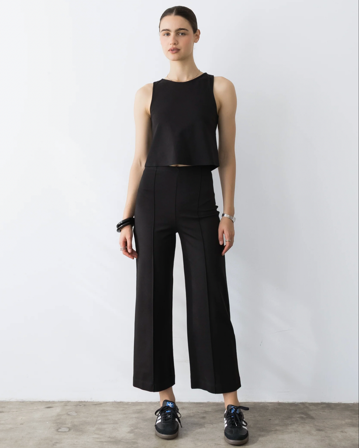 Ponte Knit Cropped Straight Leg Pan in Black