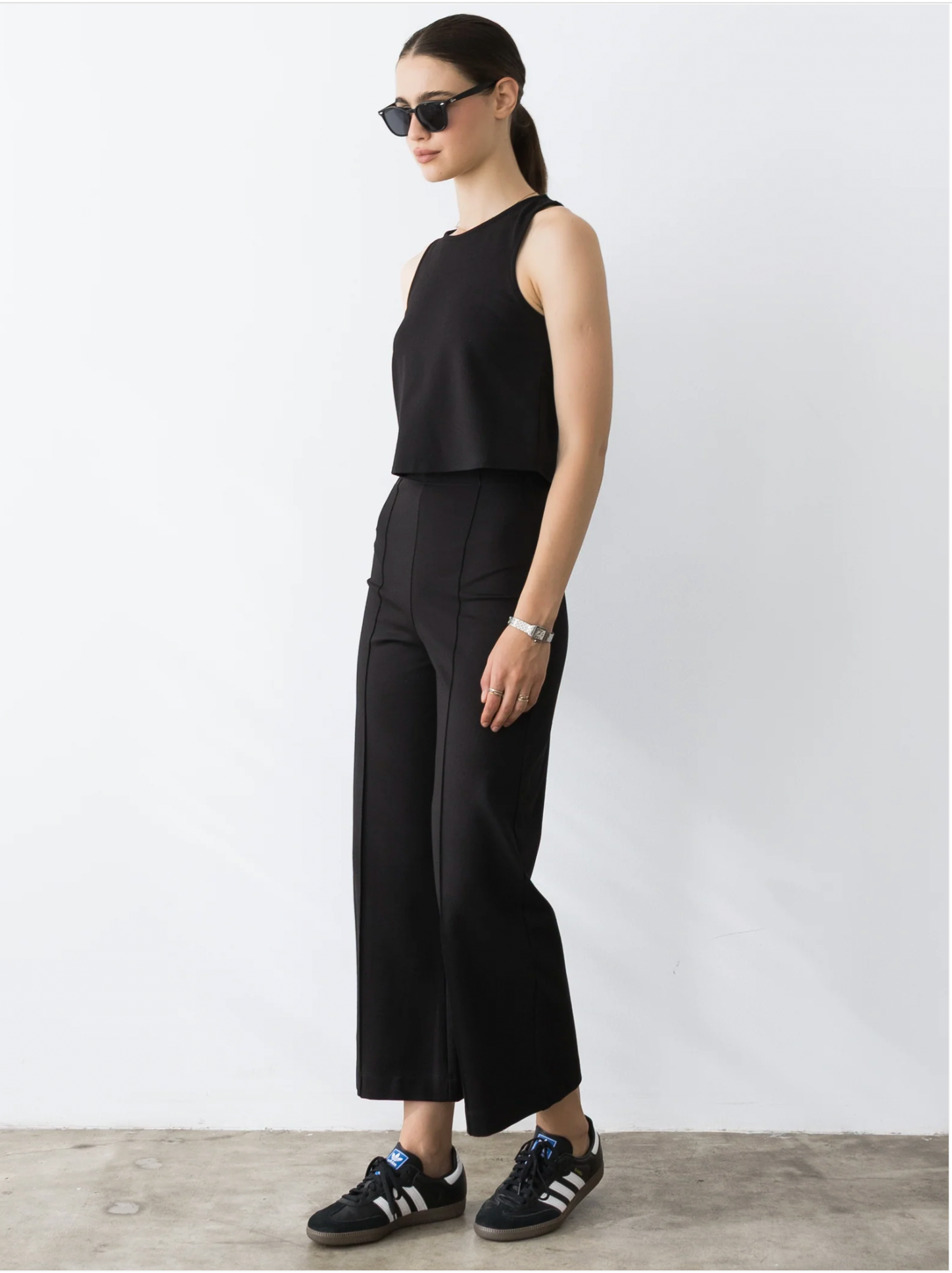 Ponte Knit Cropped Straight Leg Pan in Black