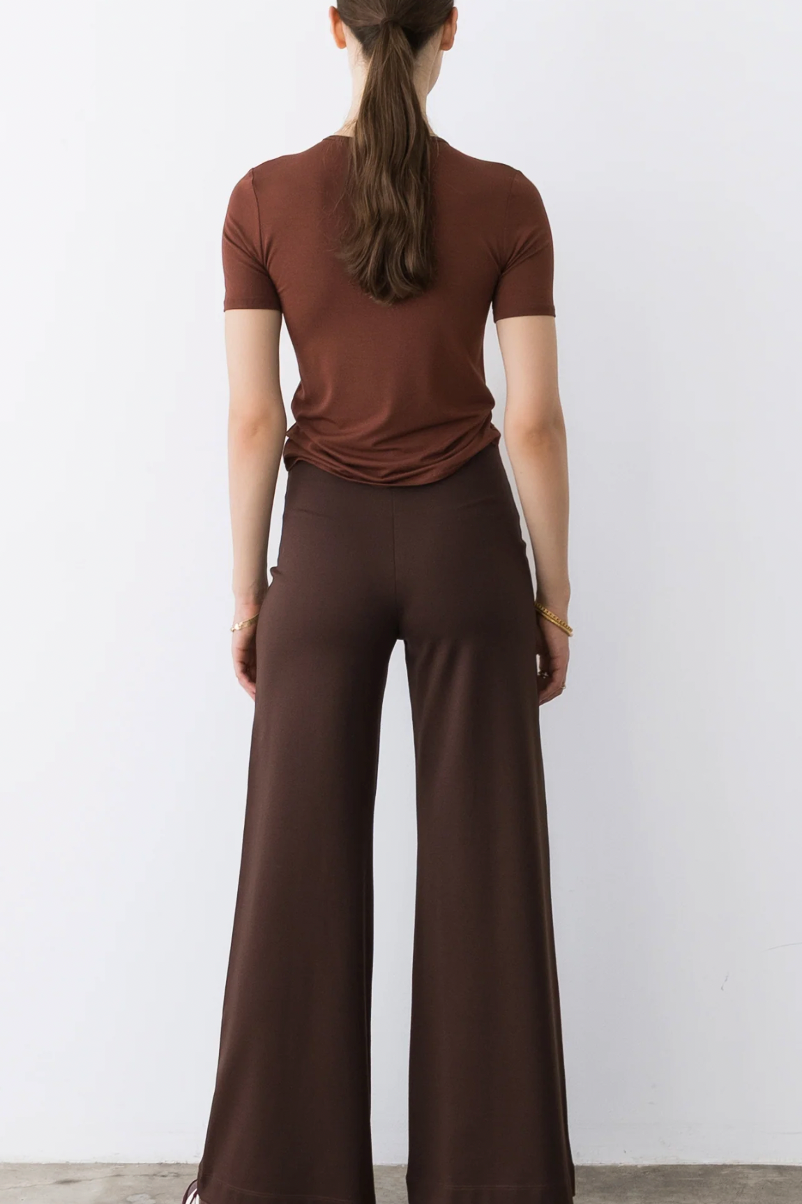 Ponte Knit Standard Wide Leg Pant- Chocolate