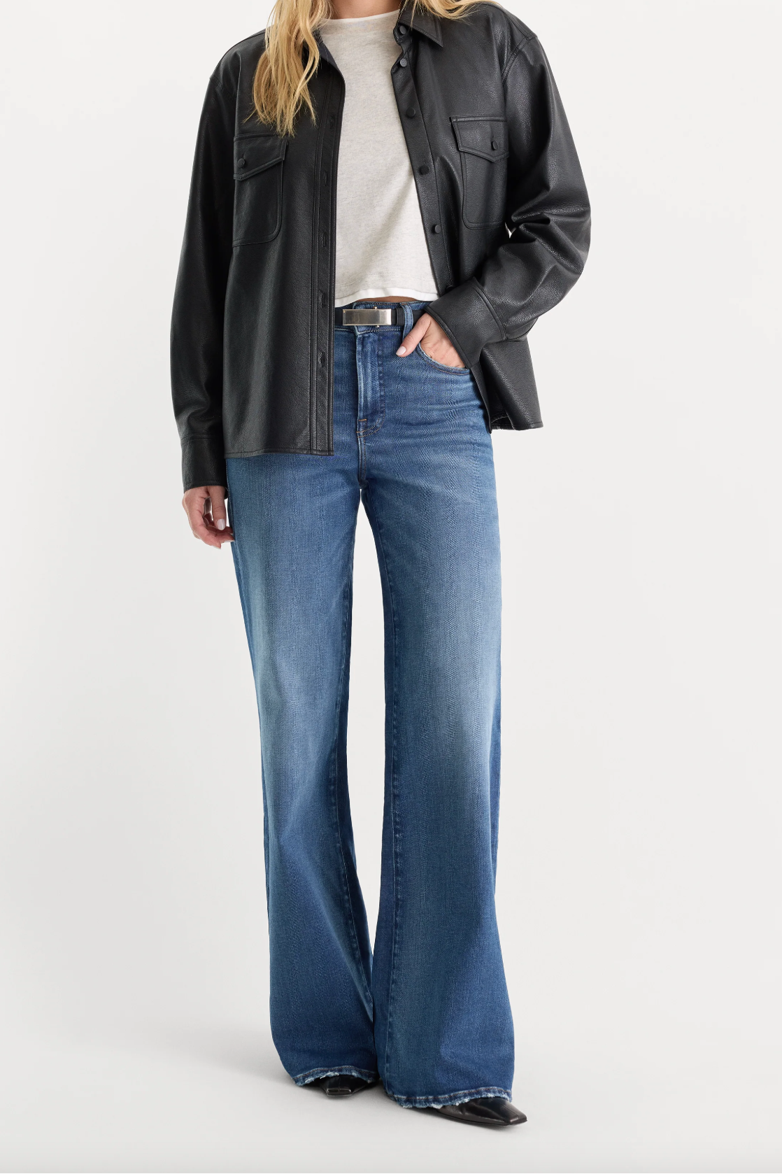 Soft Tech Good Waist Palazzo Jeans-Regular Length