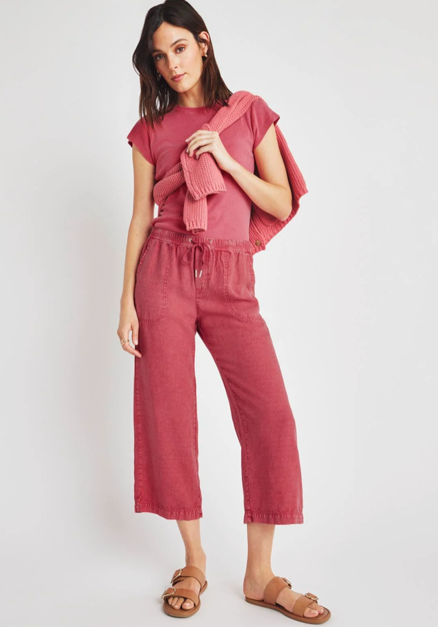 Angie Crop Wide Leg Pant- Rossa Red