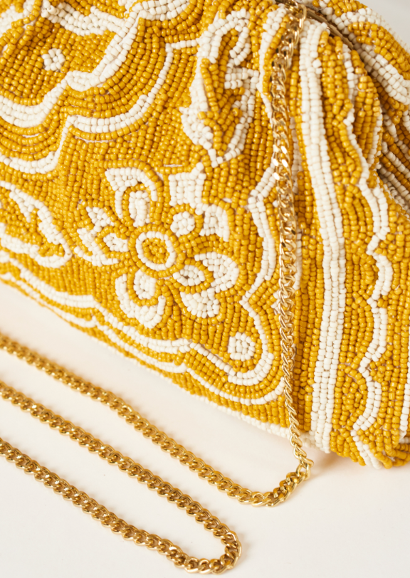 Sylvie Beaded Clutch- Mustard Yellow